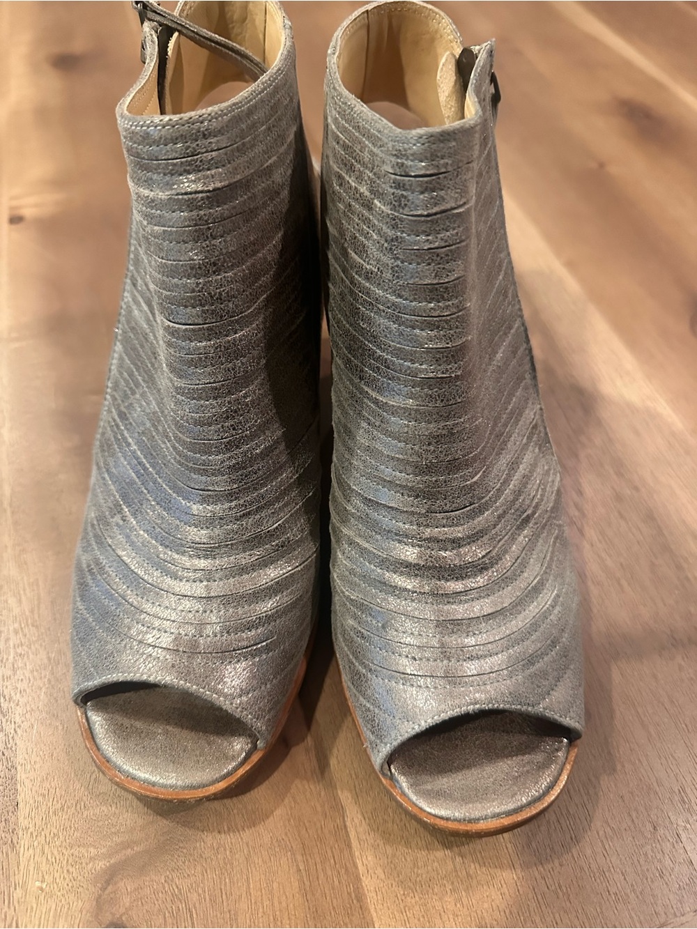 Paul Green Metallic Gray Peep-Toe Booties